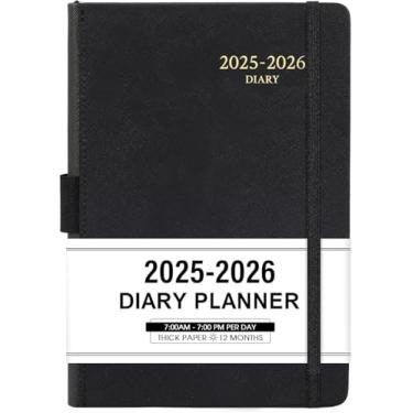 Imagem de Agenda e agenda 2025-2026 - julho de 2025 - junho de 2026, agenda horária diária, 14,6 cm x 21 cm, intervalo de 60 minutos, capa de couro sintético macio, papel premium, calendário acadêmico, suporte