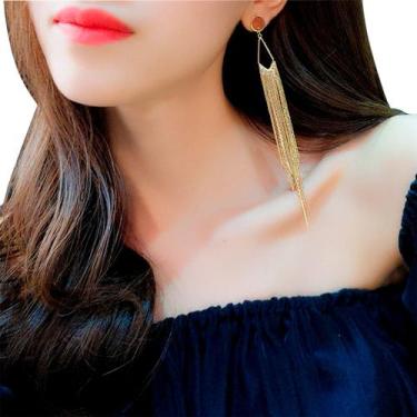 Imagem de Brinco Feminino Longo Franja Delicado Prateado Dourado Luxo - anjo da 
