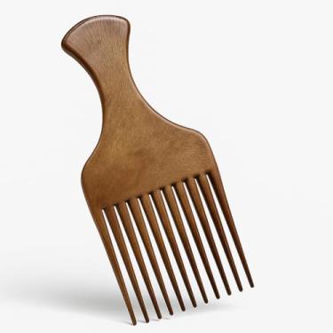 Imagem de Pente Garfo para Cabelo Afro e Cacheado Pente de Madeira Bambu Antiestático