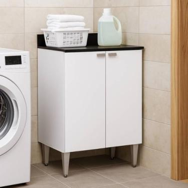 Imagem de Armário De Cozinha Lavanderia Gabinete 2 Portas Com Puxador Cor Branco