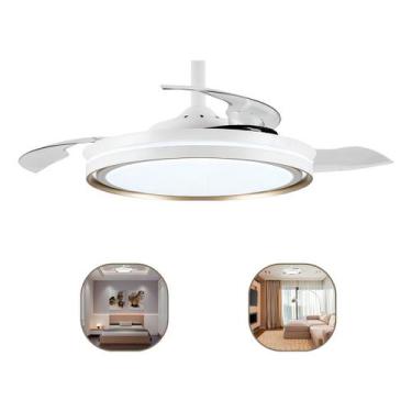 Imagem de Ventilador Dourado Pás Retrátil Controle Remoto Led 3 Cores Estrutura 