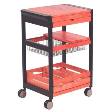 Imagem de Carro para Servir Churrasco Tramontina em Madeira Mogno Africano Envermizado Gaveta e Cesto Multiuso