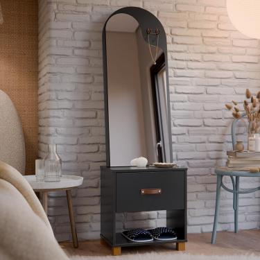 Imagem de Toucador Quarto Orgânico Com 1 Gaveta E Espelho Preto
