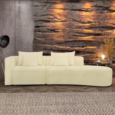 Imagem de Sofá Curvo Decorativo Kimiko 287Cm 2 Lugares Sala de Estar com Chaise Bouclê Off White G52 - Gran Belo