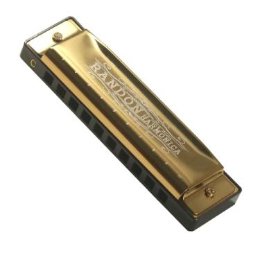 Imagem de Randon Chave de gaita dourada de C, gaita diatônica de 10 furos para adultos/crianças/iniciantes, gaita azul como presente, com estojo, pano limpo e manual do usuário