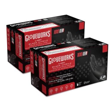 Imagem de GLOVEWORKS Luvas De Nitrila Pretas Hd Xxl, Descartáveis 6 Mil, Sem Látex, Mecânica - 2 Caixas Com 100