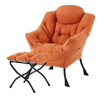Imagem de Welnow Cadeira preguiçosa com otomano para sala de estar, cadeira de leitura moderna com apoios de braços e um bolso lateral, sofá preguiçoso estofado de lazer para espaços pequenos, quarto