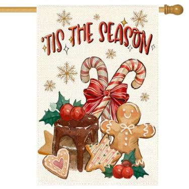 Imagem de RABUSOFA Bandeira de jardim de homem de gengibre de Natal 30 x 45 cm dupla face externa, In This Season Welcome Winter Holiday Yard bandeira decorativa ao ar livre (7) (marrom, tamanho da casa: 71 cm