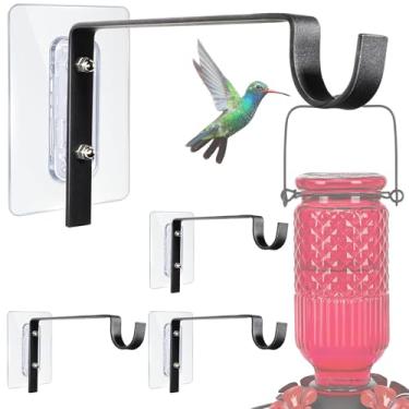 Imagem de Qiang Ni Suporte para alimentador de beija-flor de janela: 4 peças de gancho de alimentação de pássaros montado na janela de metal - adesivo sem rastros para porta de varanda de jardim de vidro