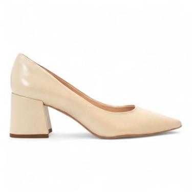Imagem de Scarpin Clássico Polo London Club em Couro Confort Salto Baixo Bloco leve e confortável (Marfim, BR, Adulto, Numérico, 39)