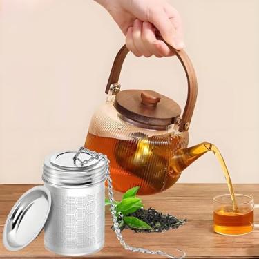 Imagem de Coador de infusor de chá – Coadores de chá de aço inoxidável para chá solto, folhas soltas, suporte de bola de chá de malha fina com gancho de corrente e tampa, difusores de sacos de filtro de chá