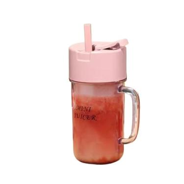 Imagem de Copo Caneca Liquidificador Mini Juicer 420ml Com 6 Laminas Tampa E Canudo Recarregavel Portatil Processador De Alimentos Blender(rosa 1 peça)