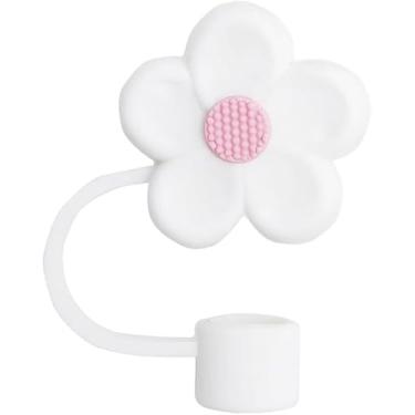 Imagem de 1 capa de canudo de silicone branco para copos Stanley de 40 e 850 g, tampa de palha de flor fofa de 10 mm para copos de 1,13 g, topo de canudo reutilizável para copos, canudos reutilizáveis (JLY022)