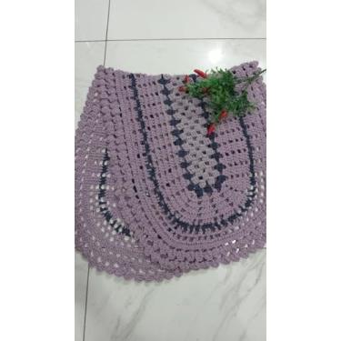 Imagem de Tapete Decorativo de Crochê Artesanal, Passadeira Retangular em Roxo e Lilas, 116x50cm, Estilo Clássico com Detalhes Vazados