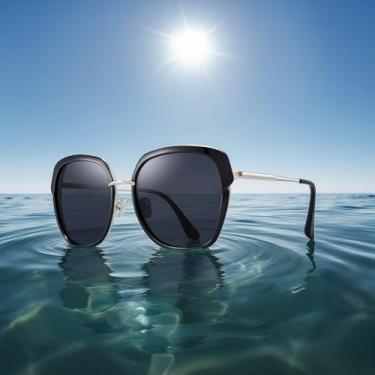 Imagem de Óculos de sol femininos vintage com armação de escudo grande para mulheres com caixa de presente, Armação preta/lente preta/hastes prateadas, Lens Width: 55 Millimeters