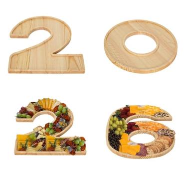 Imagem de Bandeja de servir em forma de letra com número de charcutaria reutilizável 2026, prato de madeira para comida, 30 cm, petisco de festa de formatura de ano novo (2026-madeira-4 peças)