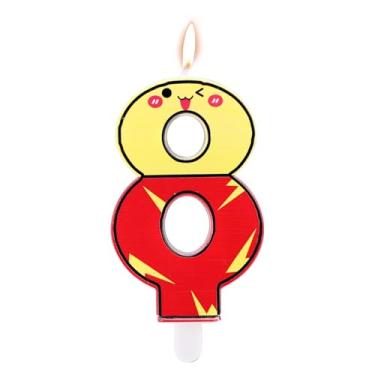 Imagem de Vela de bolo de aniversário de desenho animado, vela de anime vermelha e amarela, topo de bolo de número de bolo de aniversário decorativo, decorações de festa com tema de desenho animado (número 8)