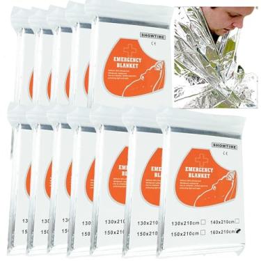 Imagem de MEETSWEET 【Conjunto de 12】 Cobertor de resgate de emergência ao ar livre à prova d'água, à prova de vento, quente, protetor solar leve e portátil, adequado para bolsas de primeiros socorros e