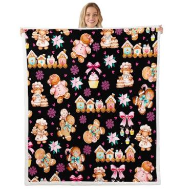 Imagem de Feelyou Cobertor infantil de lã com laço preto fofo para homem de gengibre sherpa cobertor 127 cm x 152 cm para cama sofá sofá decoração de quarto feliz natal princesa sonhadora cobertor de pelúcia