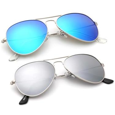 Imagem de Óculos de sol aviador polarizados para homens e mulheres, óculos de sol clássicos para dirigir, pacote com 2, Azul/prateado, M