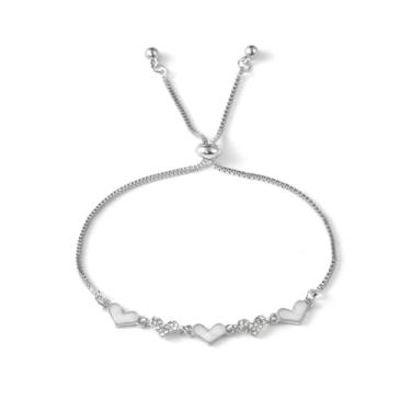 Imagem de Pulseiras femininas prateadas douradas modernas com elos de coração, berloques delicados, strass, corrente fina, joia, One Size, Metal, Sem Pedra Preciosa