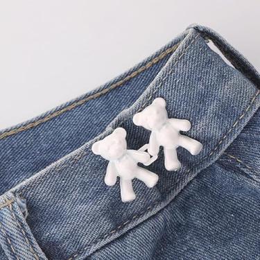 Imagem de 3 pares de pinos de botão de cintura destacáveis em forma de urso para mulheres saias jeans (branco)