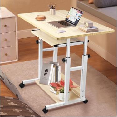 Imagem de 80 * 45*(71~83) cm, Branco, com Bandeja Removível para Teclado, Mesa para Notebook, Mesa Lateral para Sofá