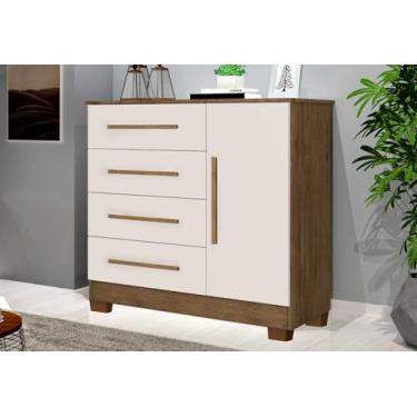 Imagem de Cômoda Sapateira 4 Gavetas e 1 Porta Ripado Malibu. (OffWhite/Jequitibá)
