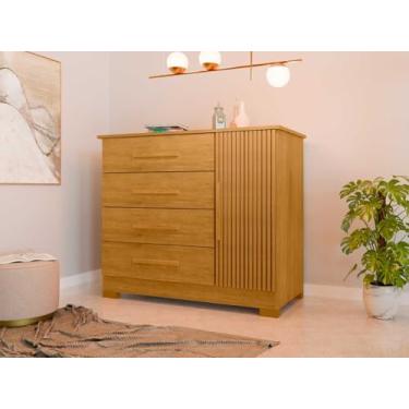 Imagem de Cômoda Sapateira 4 Gavetas e 1 Porta Ripado Malibu. (Cedro/Nature)