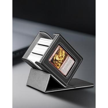 Imagem de Card case for MTG Commander decks, holds over 100 double-sleeved cards and window display cards, magnetic snap design, often fits MTG, PTCG, TCG, CCG, and sports decks(Black&Gray)