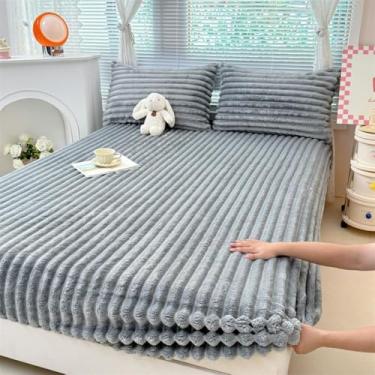 Imagem de Capa de colchão de pelúcia fofa e confortável, protetor de colchão à prova de poeira, respirável, cobertura macia para decoração de cama de casa/hotel - cinza. ||180 x 200 cm