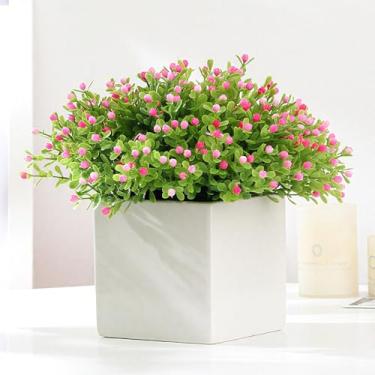 Imagem de 6 pacotes de flores artificiais artificiais, plantas de plástico sintético, arbustos, decorações externas para ambientes internos