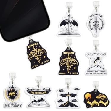 Imagem de MENIFEND Plugue antipoeira tipo C, 9 peças de plugues antipoeira de espada de dragão compatíveis com leitor eletrônico USB-C e tablet, presentes para amantes de livros de fantasia para mulheres e