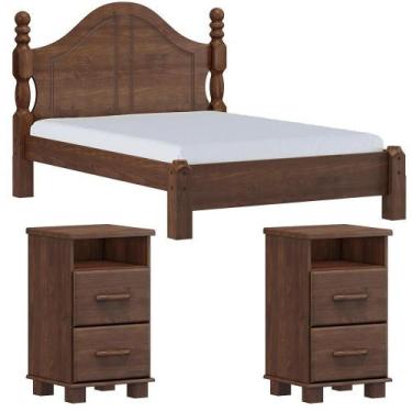 Imagem de Cama Casal Classica 02 Mesas De Cabeceira Madeira Maciça Milani Store 