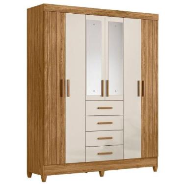 Imagem de Guarda Roupa Casal Espelho 6p 165 Cm Aruba Freijo Off White Friso Mova