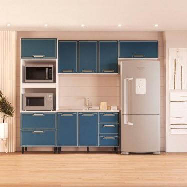 Imagem de Cozinha Modulada 4 Peças sem Pia Amara Politorno Móveis, Branco com Az