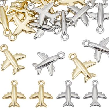 Imagem de DELORIGIN 20 berloques de avião 3D de latão banhado a ouro e platina com anel de salto, pingentes vintage de avião para artesanato, colar, pulseiras, brincos, suprimentos para encontrar joias