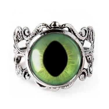 Imagem de Anel de olho de gato verde - Anel de filigrana feito à mão com olho de taxidermia animal, Vidro, Sem pedra preciosa