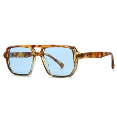 Imagem de Óculos de Sol Feminino Fashion Rivets Retro Masculino Casual Férias Polígono UV400 (C4 Amarelo douhua)