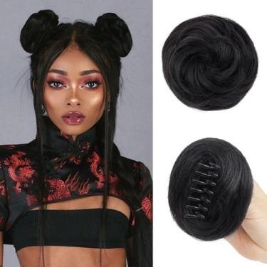 Imagem de Extensões de coque de cabelo Foaoit Space Bun Natural Black Women