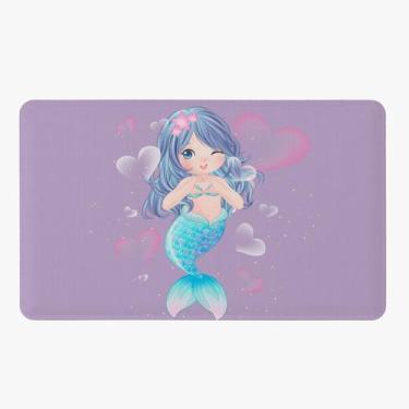 Imagem de Tapete Para Quarto Infantil Estampado Sereia 60cm x 40cm - Base Antide