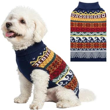 Imagem de ALUZAEMO Suéter de Natal para cães, roupas de inverno de lã quente para animais de estimação para cães pequenos, médios, grandes e GG, pulôver fofo de gola rolê de floco de neve para cães em ambientes