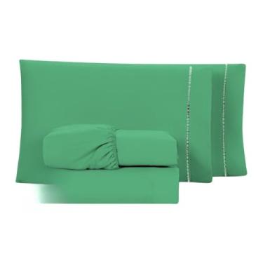 Imagem de Conjunto de lençóis com 04 peças de 400 fios, twin, queen e super soft king bed(Casal Verde)
