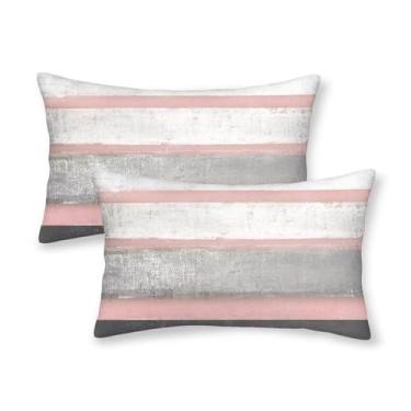 Imagem de AEIOAE Capas de almofada cinza rosa 30,5 x 50,8 cm conjunto de 2 capas de almofada decorativas listradas de pintura de arte abstrata bege de algodão quadrado moderno capa de almofada para casa sofá