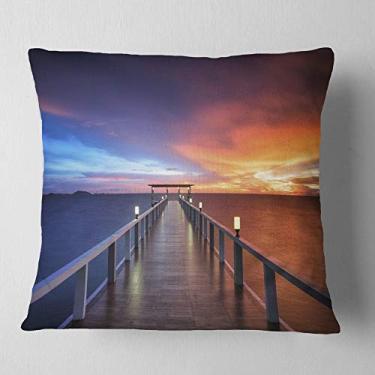 Imagem de Design pitoresco litoral com longo cais para sala de estar, sofá, almofada de alta qualidade + capa de almofada impressa em ambos os lados 66 cm x 66 cm