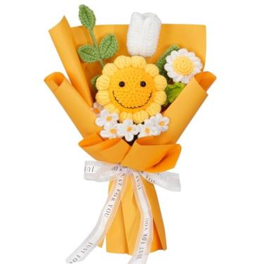 Imagem de XIAOMAIDAM Buquê de girassóis artificiais, flores artificiais de rosas tecidas à mão (pacote com 1), adequado para decoração de mesa familiar, para namorada, mãe, aniversário dos namorados casamento