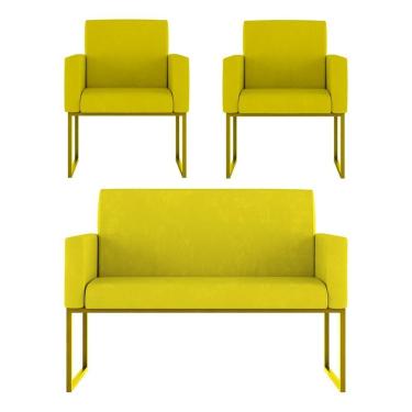 Imagem de Kit Poltronas Namoradeira Lugares Recepção Base Dourada Amarelo