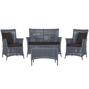 Imagem de Jogo Sofá 2 Poltronas E Mesa Igapó Marrom E9 Trama Original Prata