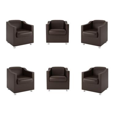 Imagem de Kit 6 Poltronas Para Recepção Clínica Médica Courino Marrom