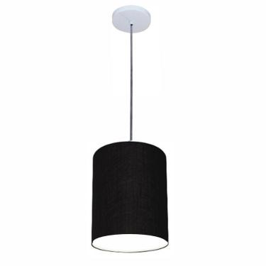 Imagem de Lustre Luminária Pendente Vivare Free Lux Pe-4103br Cúpula Em Tecido 15x20cm Preta Canopla Branca E Fio Cristal